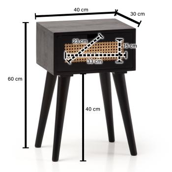 boxspring nachtkastje zwart mangohout rotan