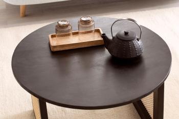 Salontafel zwart mangohout rotan 65 cm