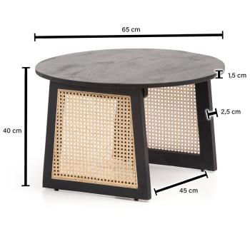 Salontafel zwart mangohout rotan 65 cm