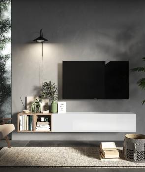 zwevend tv-meubel wit hoogglans mercure eiken 194 cm