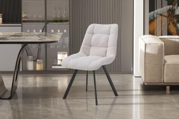 Eetkamerstoel beige stof met stikselmotief