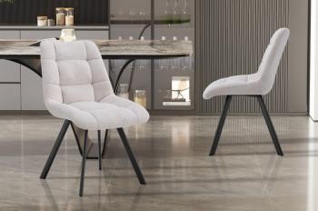 Eetkamerstoel beige stof met stikselmotief