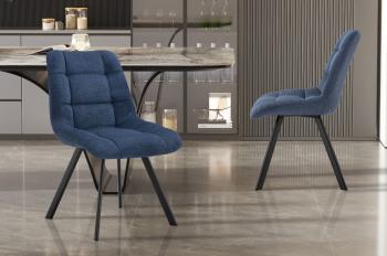 Eetkamerstoel blauw met blokmotief stiksels