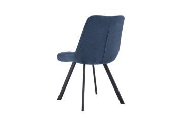 Eetkamerstoel blauw met blokmotief stiksels