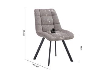 eetkamerstoel lichtgrijs stof met blokmotief stiksels