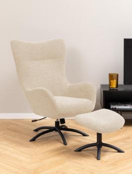 fauteuil met voetstoel creme