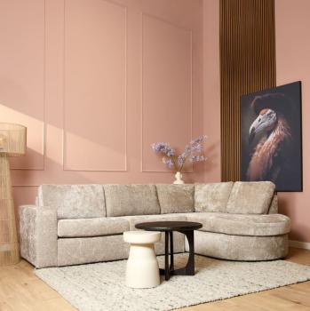 Hoekbank beige met longchair rechts 264x192 cm