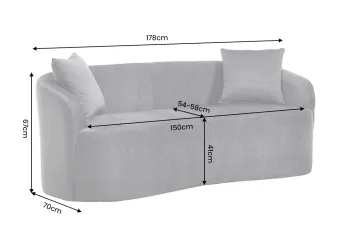 Bankstel grijs fluweel 2-zits 178 cm