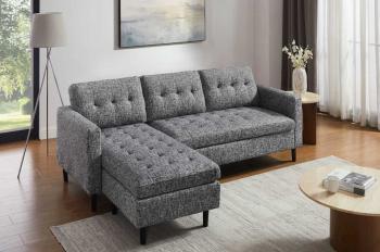 Hoekbank donkergrijs stof 220 cm universele ottomane