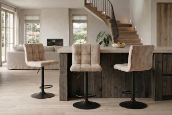 Barkruk beige champagne fluweel zwart onderstel