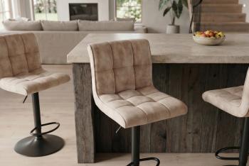 Barkruk beige champagne fluweel zwart onderstel