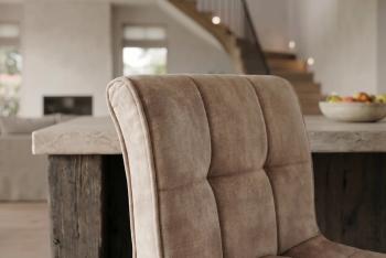 Barkruk beige champagne fluweel zwart onderstel