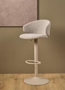 luxe barkruk beige stof met grijs onderstel