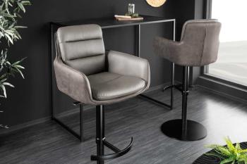 Barkruk taupe echt leder met armleuningen