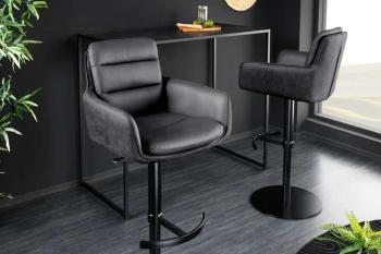 Barkruk zwart echt leder met armleuningen