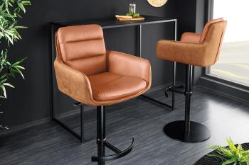 Barkruk cognac echt leder met armleuningen