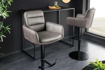 Barkruk taupe echt leder met armleuningen