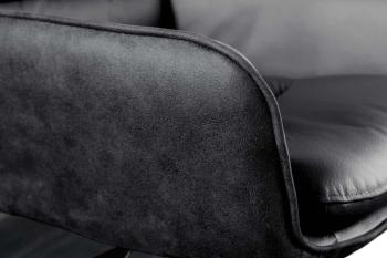 Barkruk zwart echt leder met armleuningen