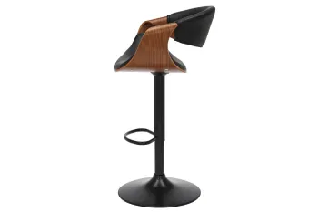 Stoere barkruk walnoot met zwarte bekleding