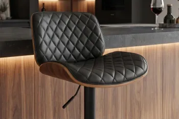 Barkruk walnootbruin met zwarte bekleding