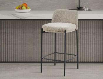 Trendy barstoel zand bouclé stof