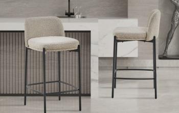 Trendy barstoel zand bouclé stof