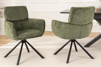 Luxe unique eetkamerstoel groen draaibaar