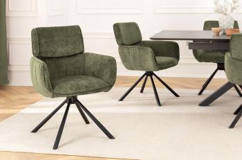 Luxe unique eetkamerstoel groen draaibaar