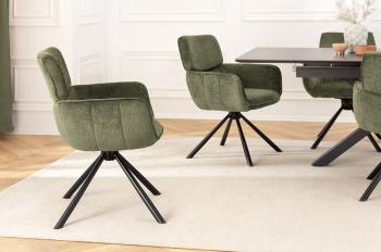 Luxe unique eetkamerstoel groen draaibaar