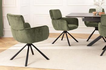 Luxe unique eetkamerstoel groen draaibaar