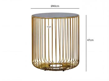 Bijzettafel goudkleurig met donker transparant glas 40 cm