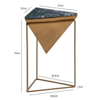 bijzettafel goudkleurig met groen marmer tafelblad 37 cm