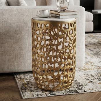 Ronde bijzettafel goud marmer 30 cm