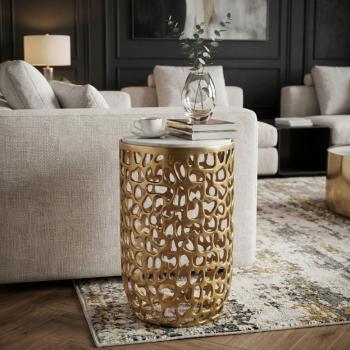 Ronde bijzettafel goud marmer 30 cm