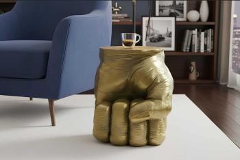 Bijzettafel goud vuistobject 40x47 cm