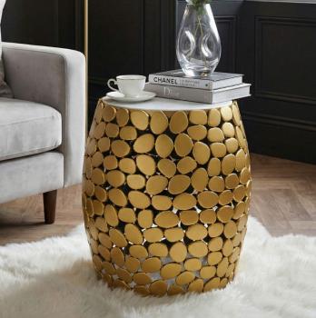 Bijzettafel goudkleurig met wit marmer 40 cm