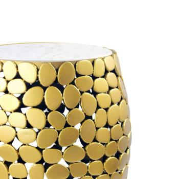 Bijzettafel goudkleurig met wit marmer 40 cm