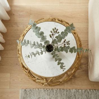 Bijzettafel leaf goud met wit marmer 40 cm