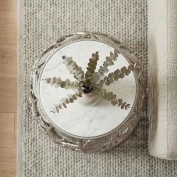 Bijzettafel leaf zilver met wit marmer 40 cm