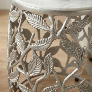 Bijzettafel leaf zilver met wit marmer 40 cm