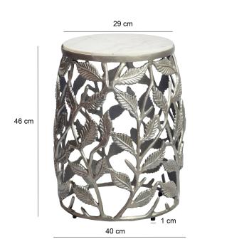 Bijzettafel leaf zilver met wit marmer 40 cm