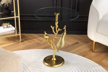 Ronde bijzettafel goud met pauwen beelden