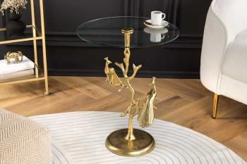 Ronde bijzettafel goud met pauwen beelden