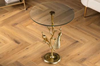Ronde bijzettafel goud met pauwen beelden