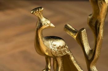 Ronde bijzettafel goud met pauwen beelden
