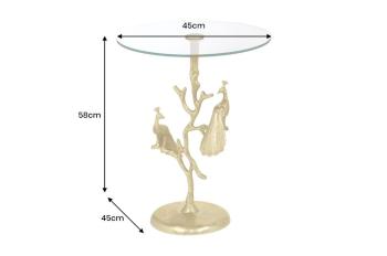 Ronde bijzettafel goud met pauwen beelden