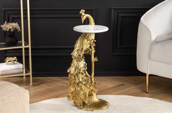 Bijzettafel pauw goud en wit marmer