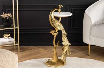 Bijzettafel pauw goud en wit marmer