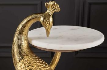 Bijzettafel pauw goud en wit marmer