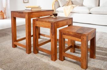 Bijzettafel set 3-delig sheesham hout